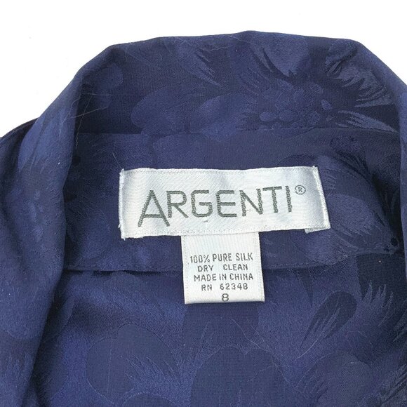 New Vintage Argenti Silk Floral Jacquard  Navy/Purple Peplum Blouse Size 8 - Picture 2 of 16